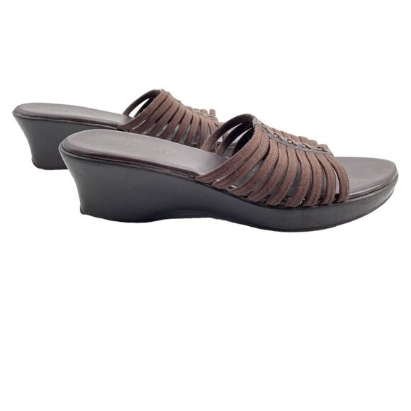 Vintage Y2K Cabin Creek Brown Strappy Wedges Slip On Slides Womens Size 7 Summer - Picture 3 of 10